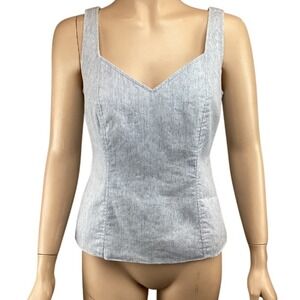 Etcetera Linen Blend Tank Top Size 2 Sleeveless Casual Blue Stretch‎